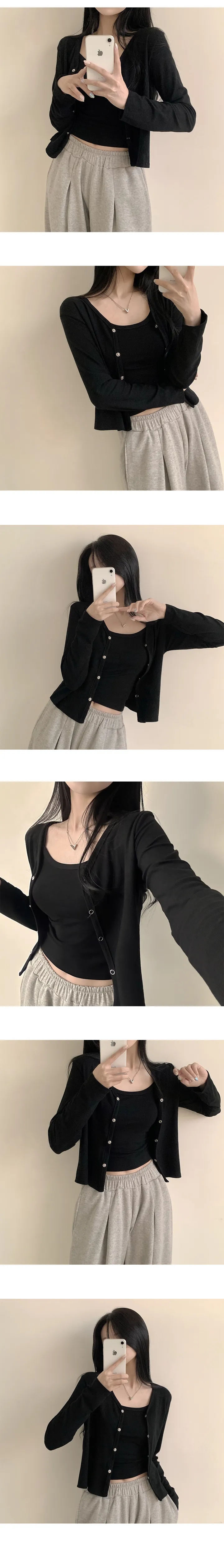 [꾸안꾸/나시+가디건set] 여리여리~ 또또 무지 브이넥 크롭 긴팔가디건 + 크롭 나시 투피스 세트 (4color) 상세 이미지 8