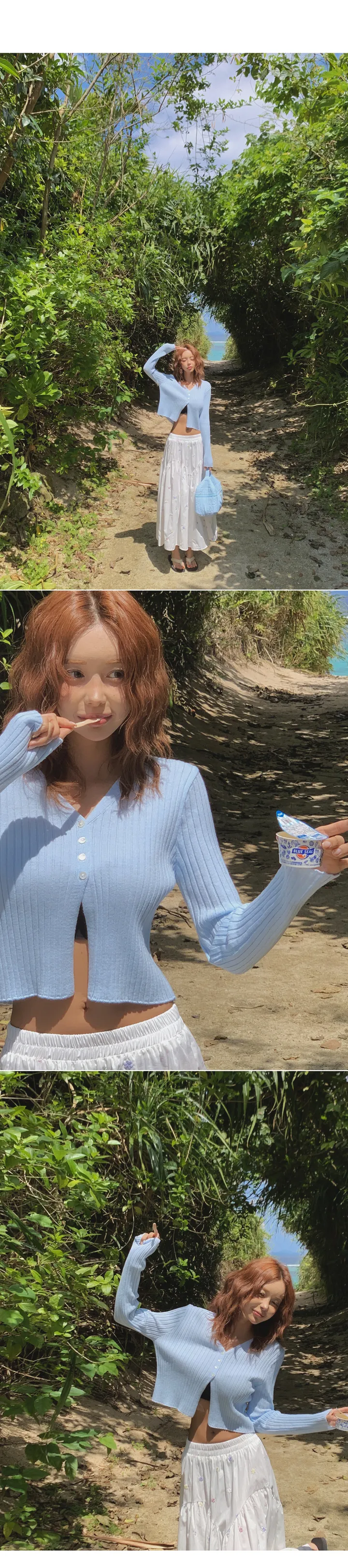 골지 버튼 크롭 가디건 상세 이미지 3
