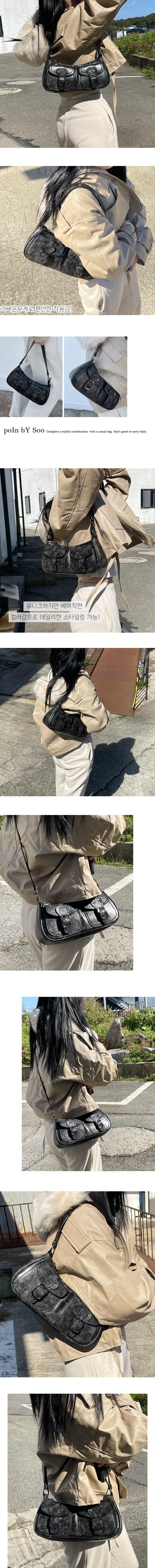 [당일출고/인기🧡] 빈티지 레더 투포켓 비건가죽 바게트 미니 숄더백 크로스백 상세 이미지 6