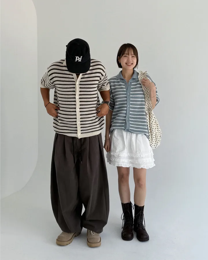 [온트추천] (UNISEX) 모리 스트라이프 카라 반팔 가디건 상세 이미지 40