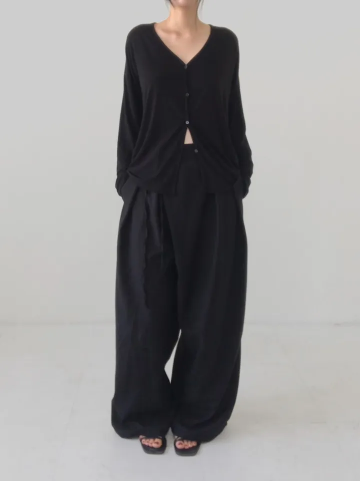 블랙 루즈핏 브이넥 가디건 상세 이미지 14