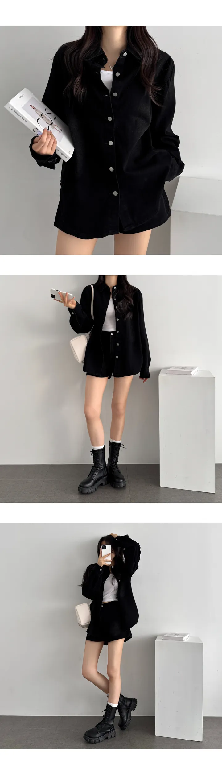 [데님세트/힙무드/y2k] 루즈핏 절개 데님 셔츠 + 3부 숏팬츠 SET 빈티지 청남방 데님 투피스 데님셔츠 데님반바지 진청 흑청 상세 이미지 26