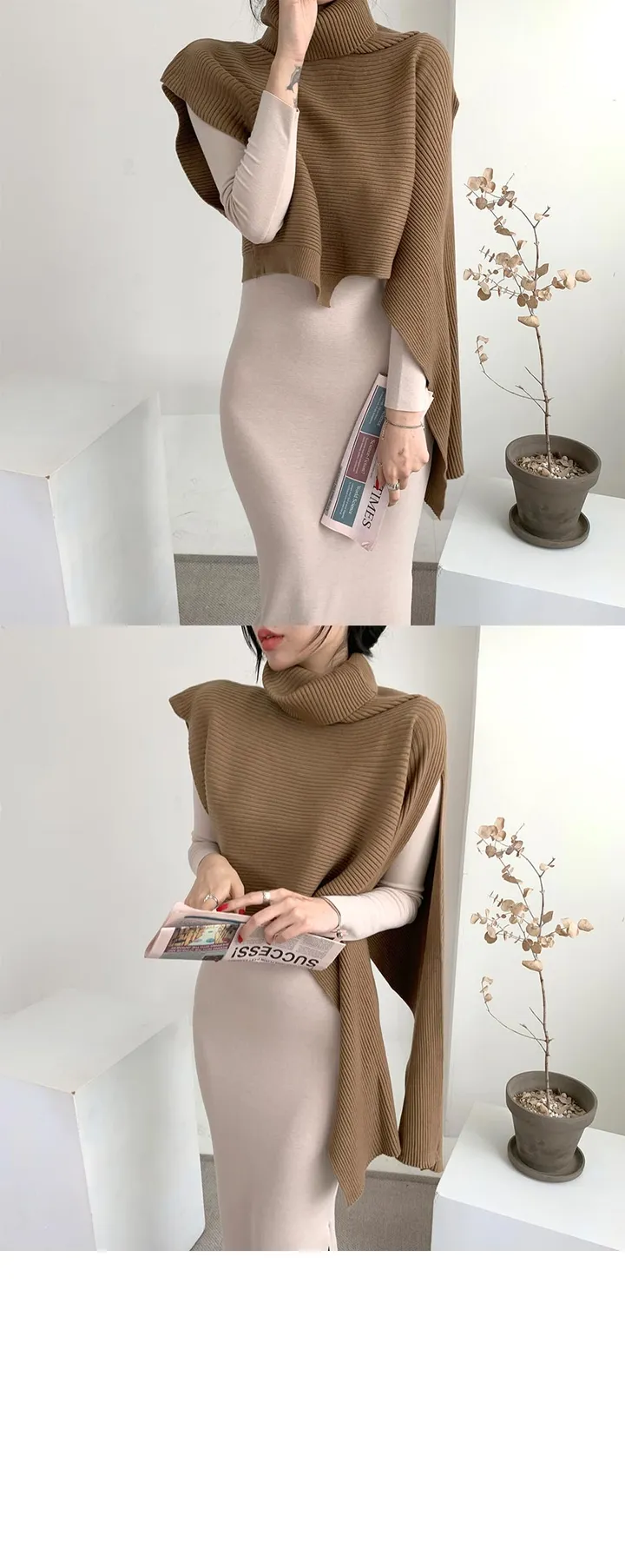 [여신핏/연말룩제격]miu 울 케이프 터틀넥니트 상세 이미지 2