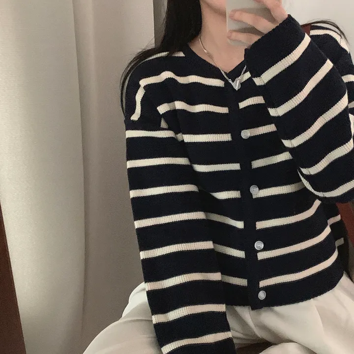 [데일리/꾸안꾸*.*] 파이 스트라이프 단가라 자켓 가디건 상세 이미지 26