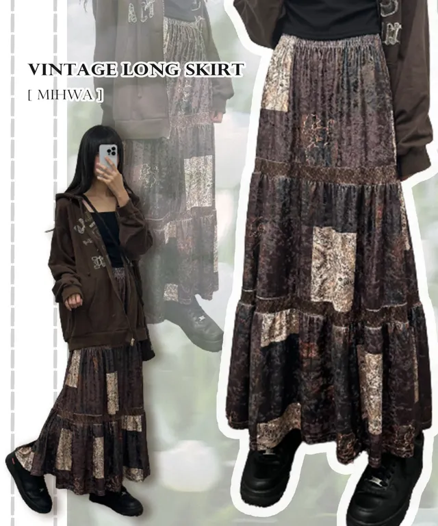 [y2k💙] 빈티지롱치마 브라운 빈티지 레이어드 치마 청치마 롱스커트