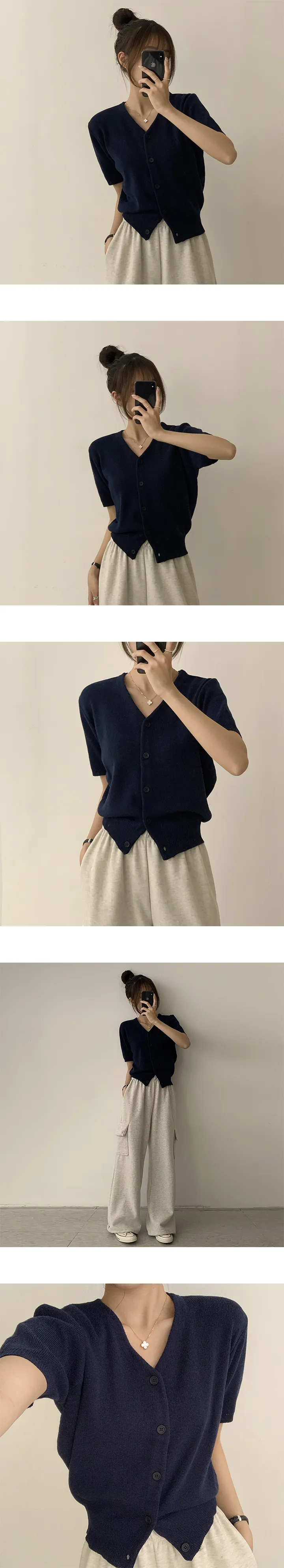 [이유있는 추천/인생 핏!] 스프링 브이넥 데일리 무지 반팔 가디건 봄 여름 오버핏 베이직 아우터 8color 상세 이미지 10
