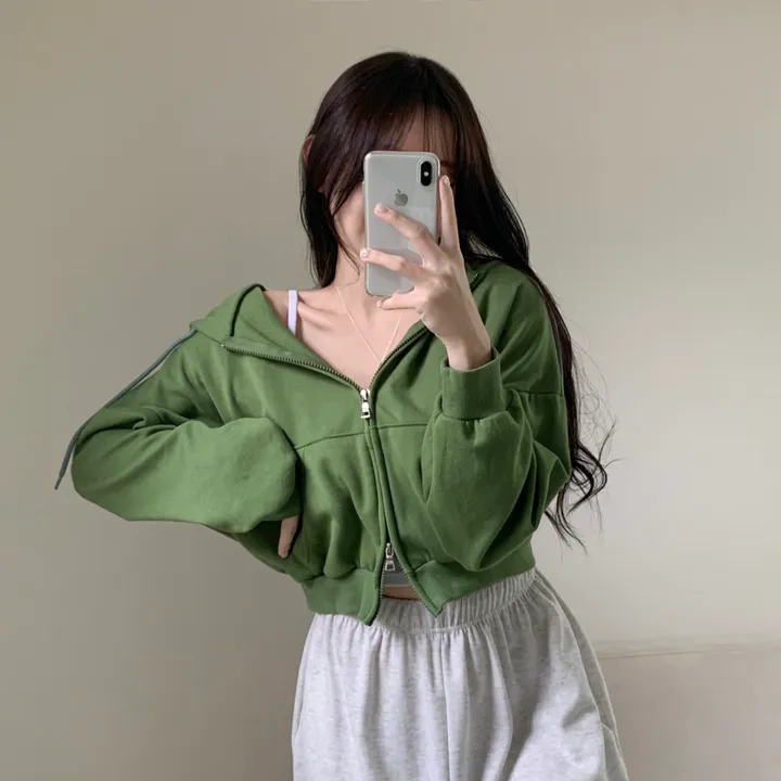 [아방귀염핏💕/투웨이] 로멜 크롭 루즈핏 벌룬 김팔 투웨이 후드 집업 상세 이미지 5