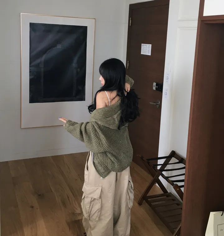 [군살쏙~] 여리 후드 꽈배기 아방 루즈 박시핏 후드집업 상세 이미지 17