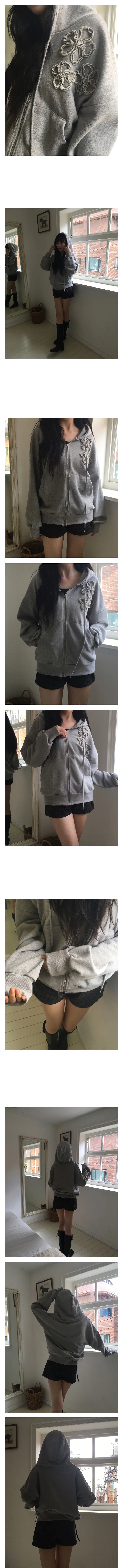 🤍플라워 패치 오버핏 후드 집업 - 2 color 상세 이미지 3