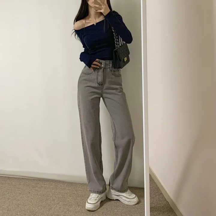 [뒷밴딩] 다인 투버튼 데님 팬츠 / 청바지 세미 와이드 일자 스트레이트 데일리 캐주얼 베이직 캠퍼스 학생 꾸안꾸 수학여행 수련회 상세 이미지 15