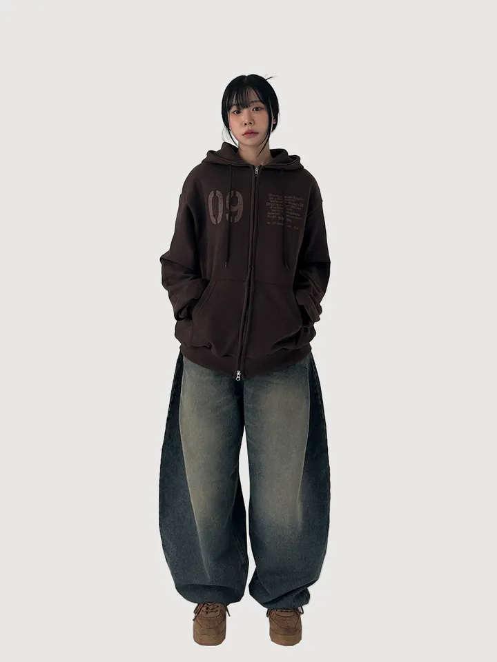[UNISEX] 나인 레터링 투웨이 후드 집업 (3color) 상세 이미지 4