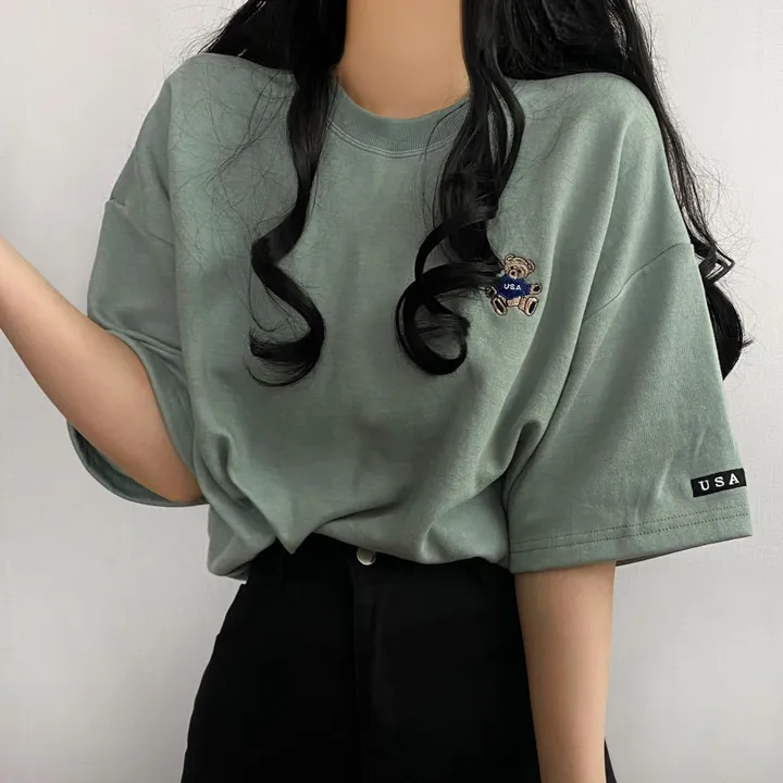[예쁨/데일리] 베어 라벨 자수 오버핏 반팔티T 상세 이미지 12