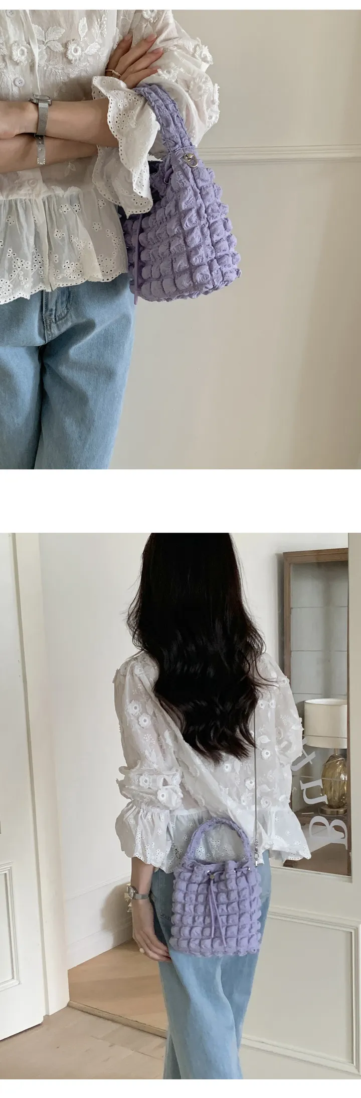 [당일발송] 가벼운 셔링 미니백 슈렌 버킷백 토트백 미니 데일리 가방 체인 크로스백 M822637 상세 이미지 6