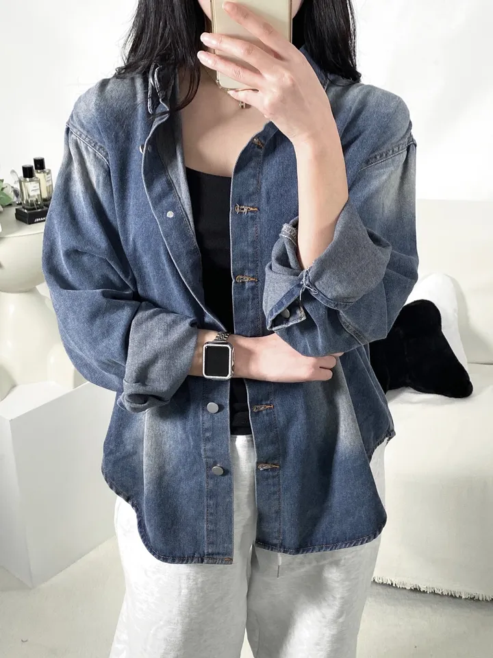 [S,M] 데님 워싱 루즈핏 셔츠+반바지 set 상세 이미지 15
