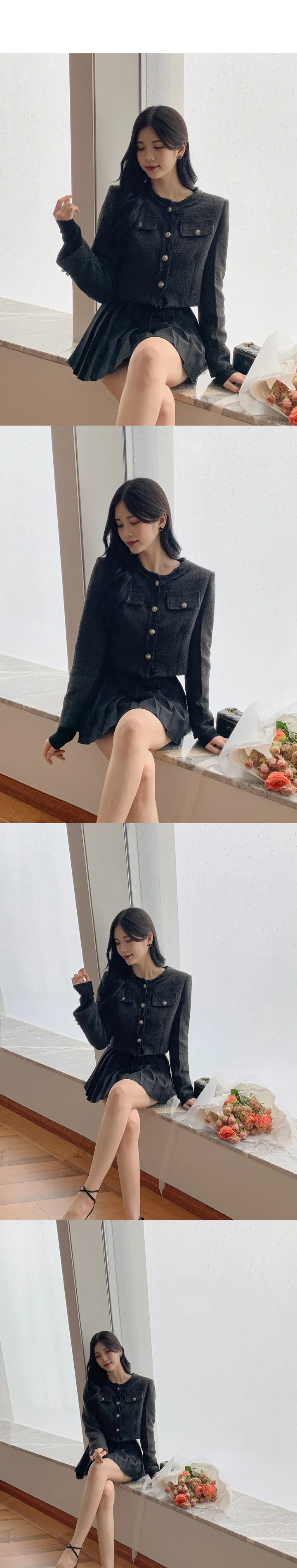 [갓성비❤️/화사한 봄 자켓으로 제격!] 매니아 노카라 컷팅 디테일 버튼 포켓 세미크롭 봄 트위드 자켓 상세 이미지 32