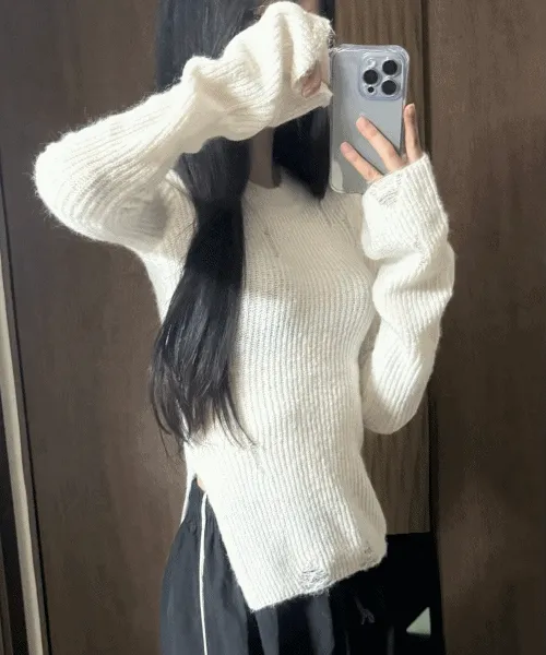 [주문폭주] 옆트임 빈티지 데미지 니트 2colors