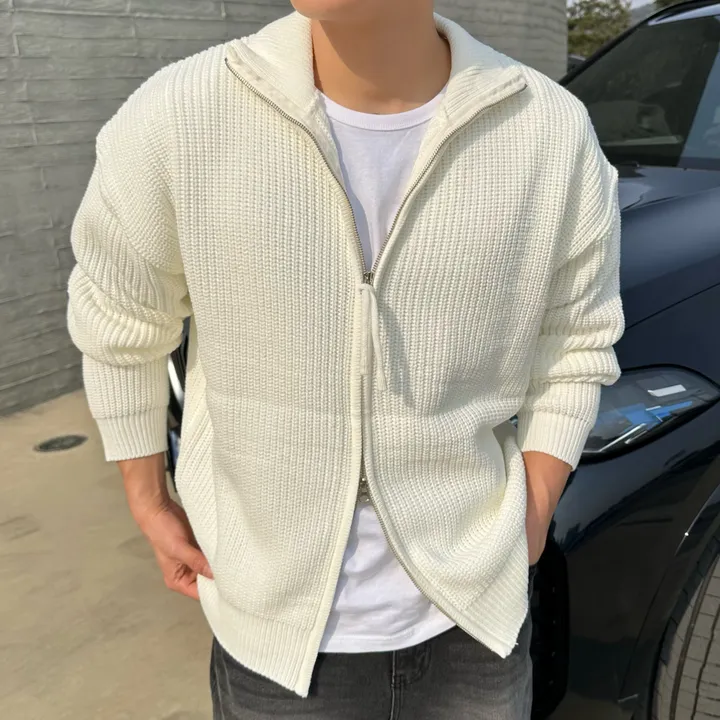 크롭&오버/ 커플 니트 집업 하찌 크롭 니트 오버핏 남녀공용 겨울 가을 봄 커플룩 시밀러룩 꾸안꾸 세트 투피스 남자 코디 데이트 빅사이즈 청치마 청바지 데님 미니 스커트 와이드팬츠 상세 이미지 14