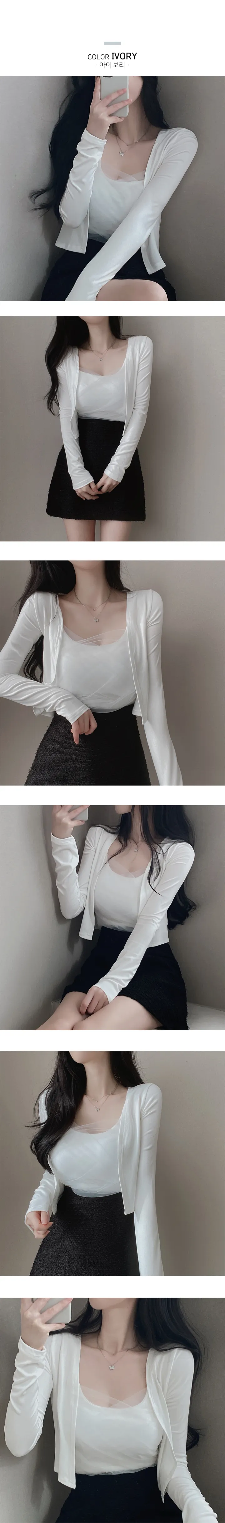[가슴패드o/끈조절o] 쉬폰 레이스 나시 + 가디건 세트 3color 상세 이미지 3