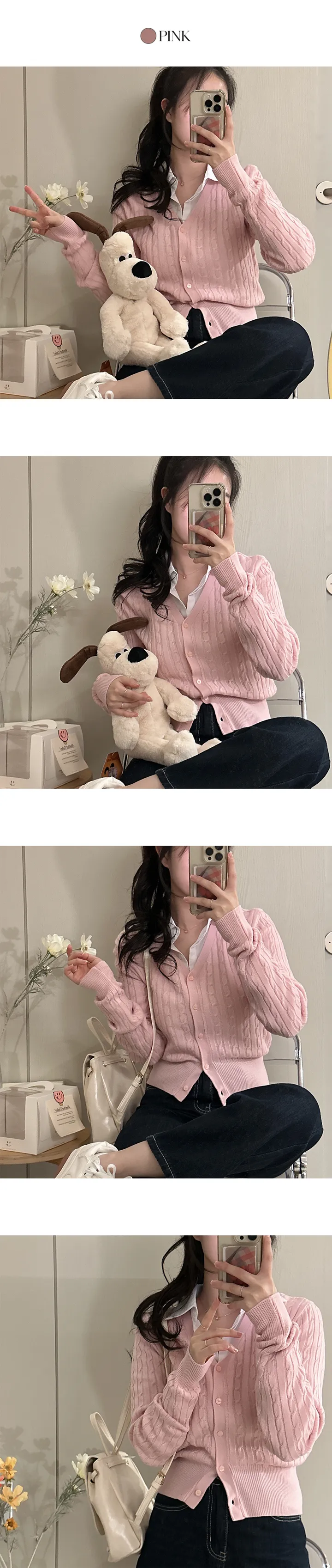[🔥국내제작🔥/157℃] 허리 라인이 예쁜 심플 브이넥 꽈배기 가디건 상세 이미지 5