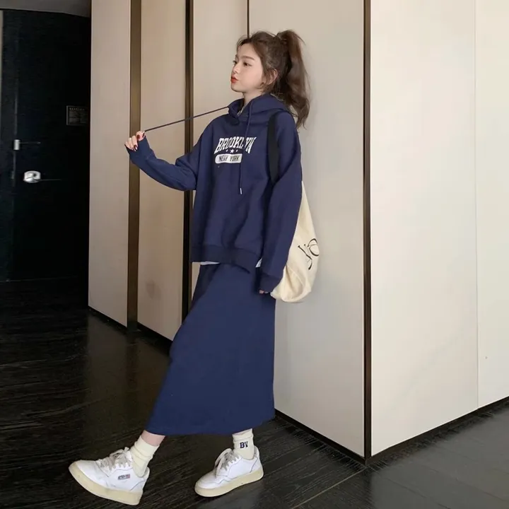 💙상하의세트💙 후드티 롱 치마 꾸안꾸 캐주얼 트레이닝복 코디세트 마실룩 간절기 상세 이미지 2