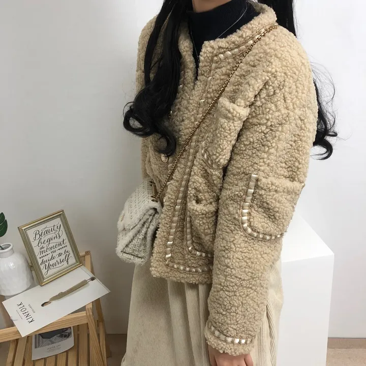 실물이 더 예쁜 3color: 트위드 양털 포켓 무스탕 자켓 상세 이미지 4
