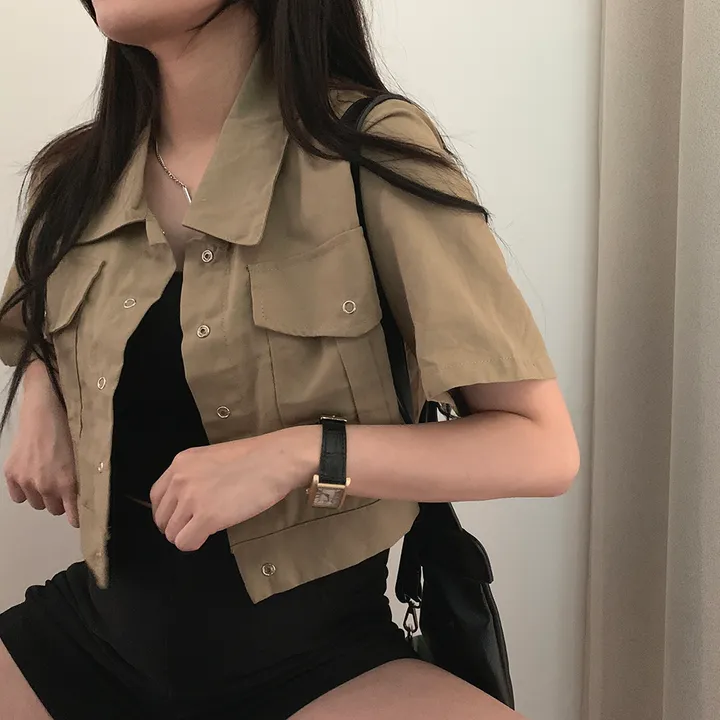 [여름*.*/핏보장🤍] 아몬드 야상 크롭 반팔 자켓 상세 이미지 14