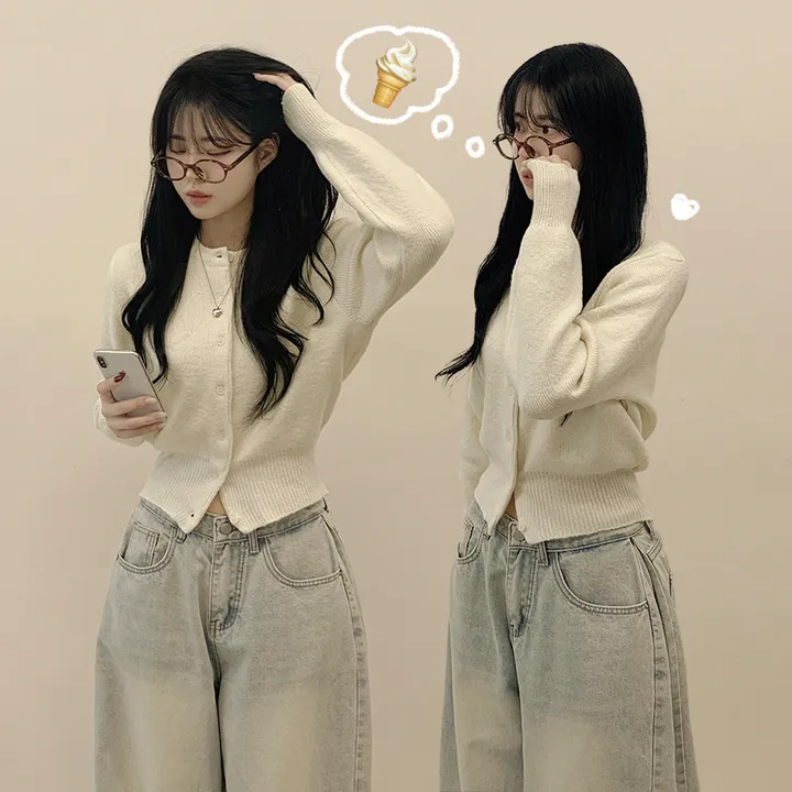 [허리잘록~뽀송따뜻💭] 부드러운 데일리 라운드 크롭 슬림 니트가디건 상세 이미지 2