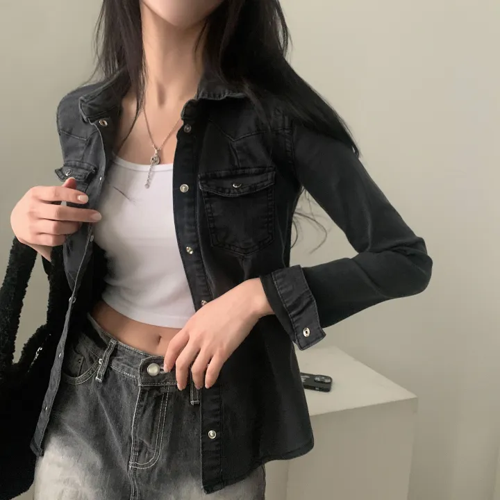 [S,M,L] 데님라인 슬림 워싱 똑딱이 데님 청자켓/셔츠남방 - 3color 상세 이미지 27
