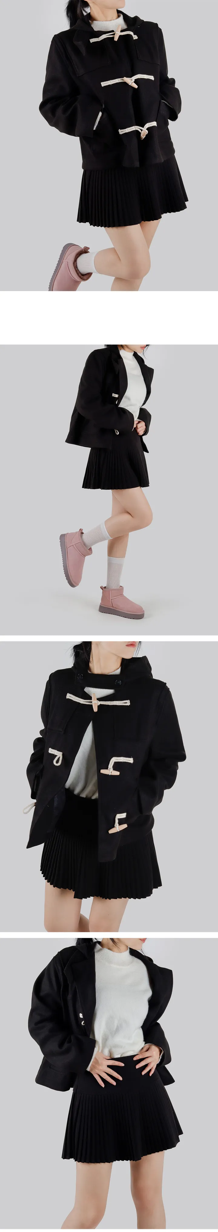 노아 모직 후드 떡볶이 숏 코트 상세 이미지 3