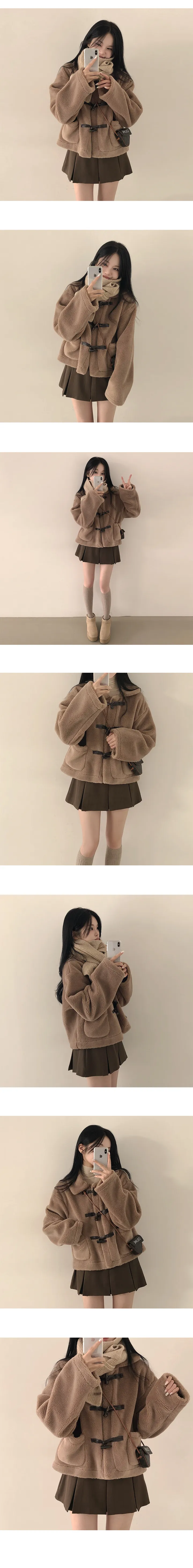 [도톰,폭닥🐻/러블리무드] 떡볶이 단추로 귀여움x2배, 밍크 양털 카라 포켓 더플 숏코트 (3color) 상세 이미지 3