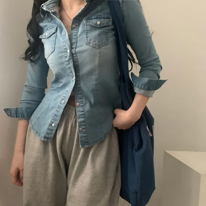 [S,M,L] 데님라인 슬림 워싱 똑딱이 데님 청자켓/셔츠남방 - 3color 상세 이미지 23