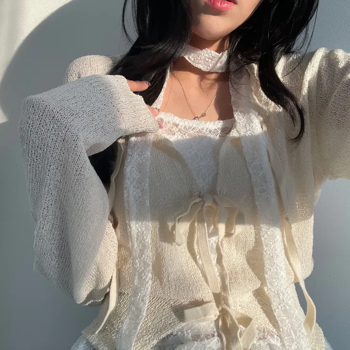 [리본포인트🎀/여름가디건] 살안타 부클 니트재질, 모얀 쓰리리본 여름 부클 니트 가디건 상세 이미지 23