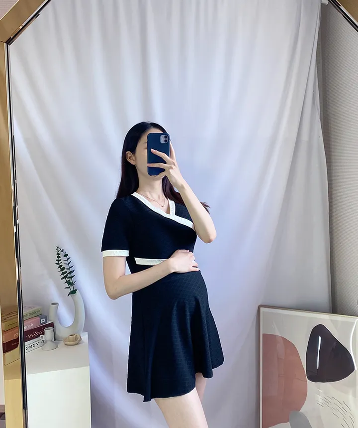 [속바지세트/3size] 클래식 배색 랩 원피스 수영복 반팔 빅사이즈 모노키니 만삭 임산부 태교여행 임부복 상세 이미지 5