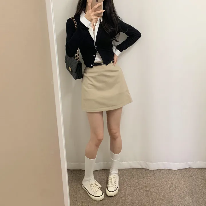 [벨트 SET] 미우 베이직 미니스커트 / 치마 속바지O 데이트룩 하객룩 나들이룩 모던 봄 스커트 미니멀 상세 이미지 8