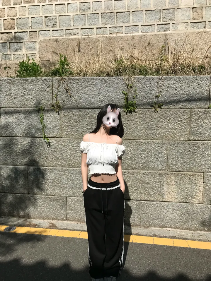 봄신상 포켓 밴딩 레이스 프릴 라인 와이드핏 레이어드 트랙 트레이닝 팬츠 2color 상세 이미지 12
