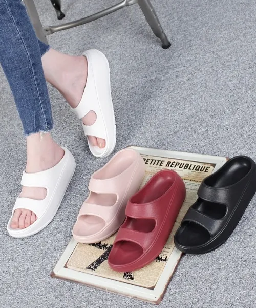 블랙 화이트 핑크 와인 4센치굽  여성 베이직 플랫폼 발편한 슬리퍼