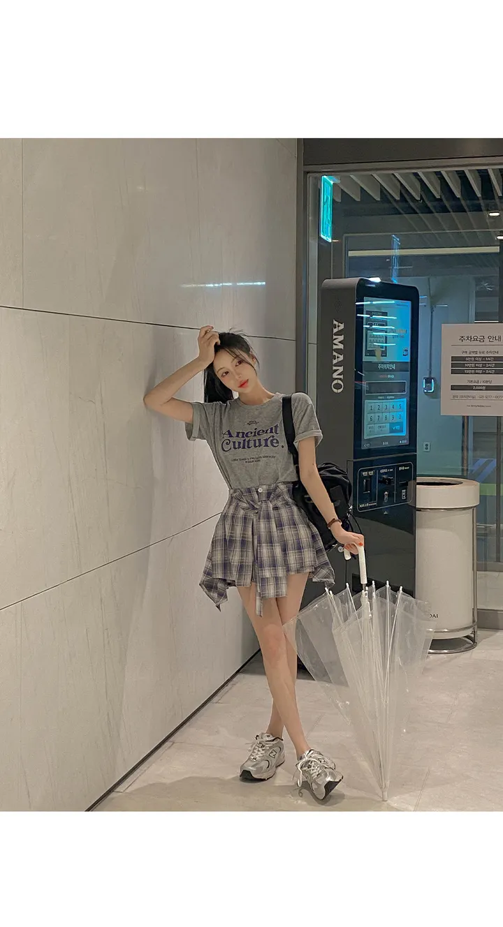 (세트가격/티셔츠세트/치마바지/체크포인트/하체커버/꾸안꾸룩/코디세트/세트코디/데일리/여행룩) 시엘 티셔츠+셔츠 체크치마 바지 세트 SET 상세 이미지 17