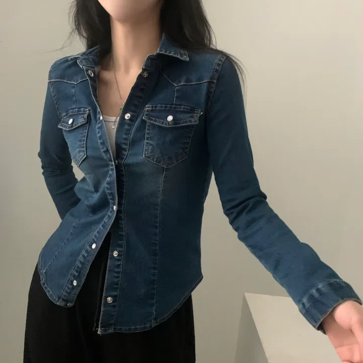 [S,M,L] 데님라인 슬림 워싱 똑딱이 데님 청자켓/셔츠남방 - 3color 상세 이미지 4
