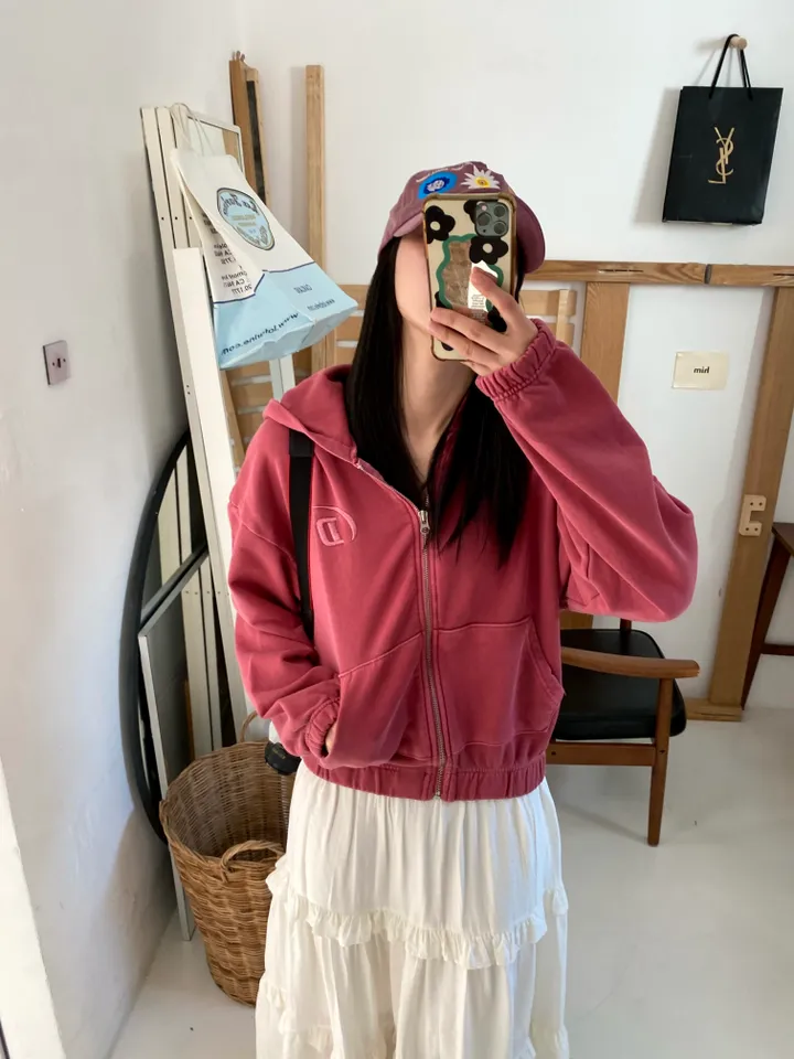 [💖봄신상/여리여리/💖피그먼트]헤븐 시보리 크롭 아방핏 루즈핏 자수 여친룩 꾸안꾸 후드 집업 상세 이미지 32