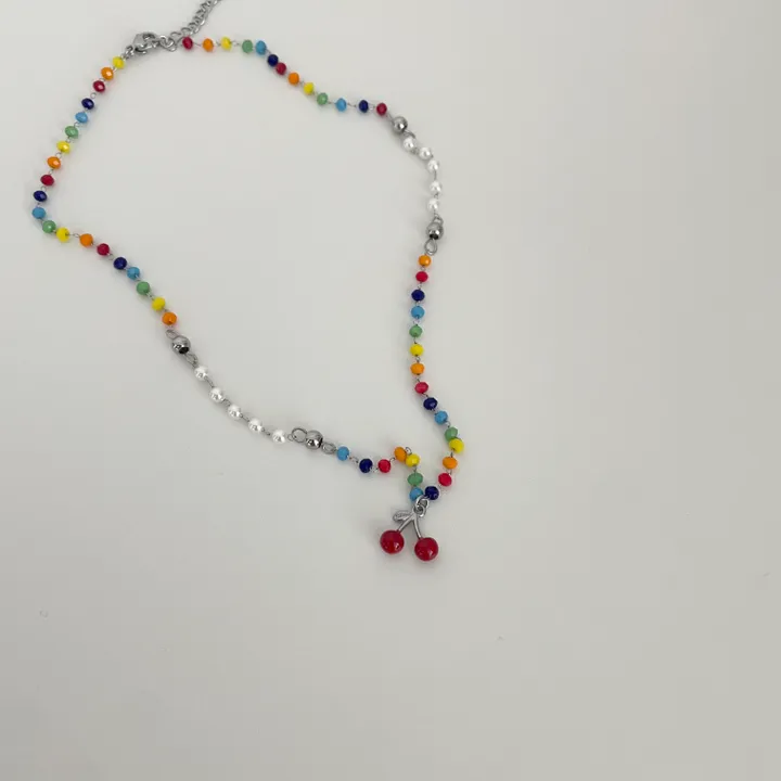 [MADE] ric 써지컬스틸 비비드 비즈 체리 키치 목걸이 상세 이미지 3