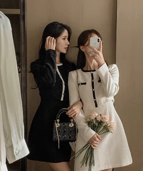 [3사이즈][군살삭제핏🤍/10등신비율][자체제작] 시에르 부케 트위드 미니 원피스