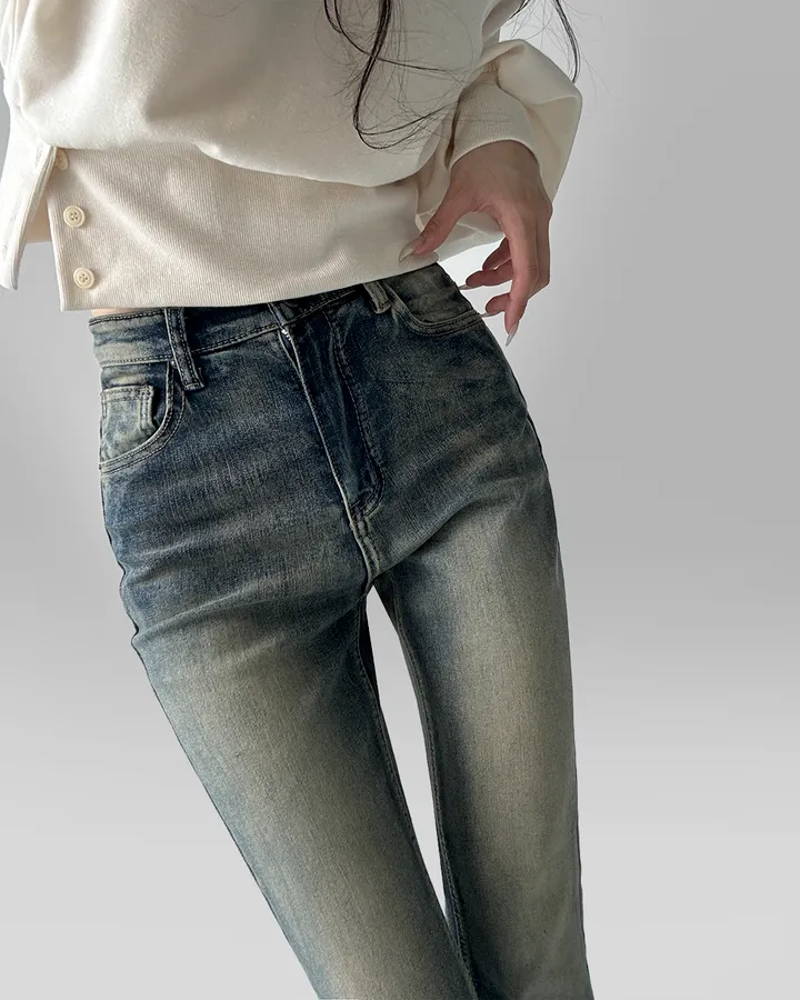 [~3XL/3기장] 뽀얀핏 스머징 텍스쳐 빈티지 워싱 쫀득 스판 부츠컷 데님 팬츠 바지 청바지 상세 이미지 56