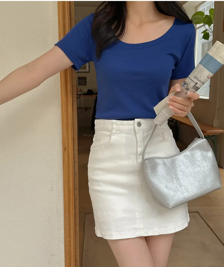 [44-110] [9천장 돌파✨] 유리빈 스판 U넥 슬림핏 크롭 티셔츠( 여름/데일리룩/여행룩/휴가룩/흠뻑쇼/워터밤/빅사이즈/110사이즈/자체제작/크롭/스판/스판좋은/쫀쫀한/쿨링/아이스/기본템/레이어드/베이직/부드러운 ) 상세 이미지 37