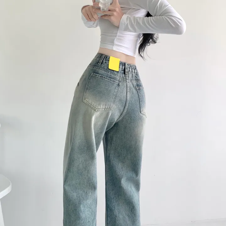 당일출고🚀[특가❤/핏보장] 선데이 원버튼 뒷밴딩 사이드 빈티지 워싱 하이웨스트 와이드 바지 데님팬츠 청바지 사계절청바지 상세 이미지 4