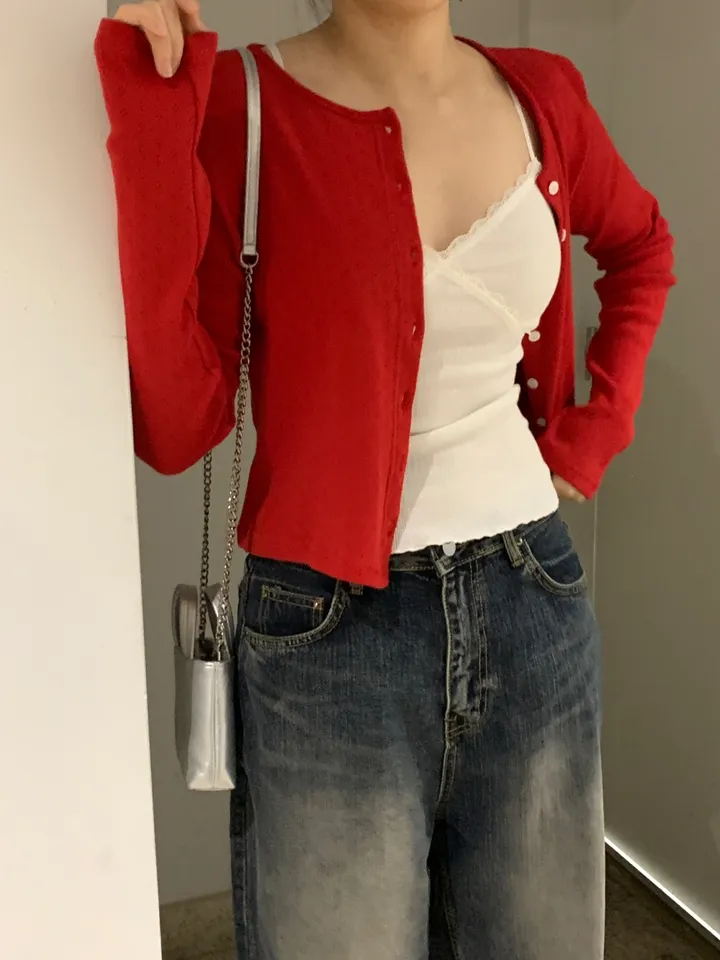 로렌 플라워 펀칭 크롭 라운드 가디건 상세 이미지 10