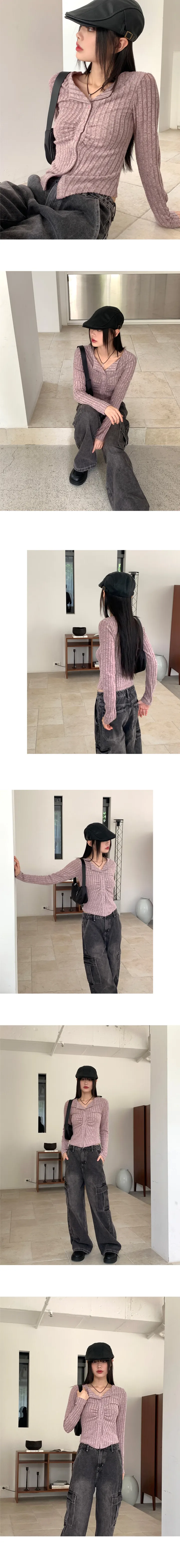 [5천장 판매/기획가] 튤리 보카시 셔링 골지 카라 단추 긴팔 가디건 상세 이미지 11