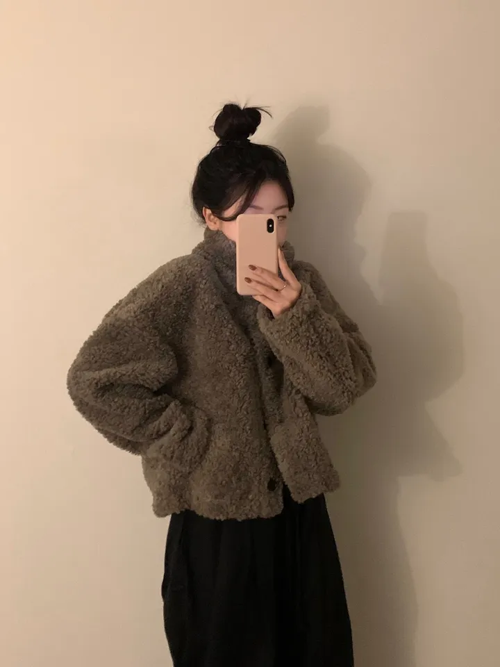 [문의폭주🐻] 베어 버튼 뽀글이 퍼 숏코트 자켓 / 누빔 코트 자켓 - 3color 상세 이미지 12