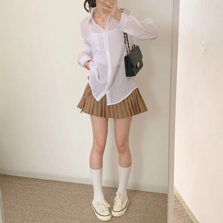 [16 color/루즈핏] 아론 시스루 거즈 남방 / 긴팔 여리여리 살랑살랑 링클 롤업 파스텔 바캉스 휴가 피크닉 나들이 간절기 여름긴팔 베이직 상세 이미지 14