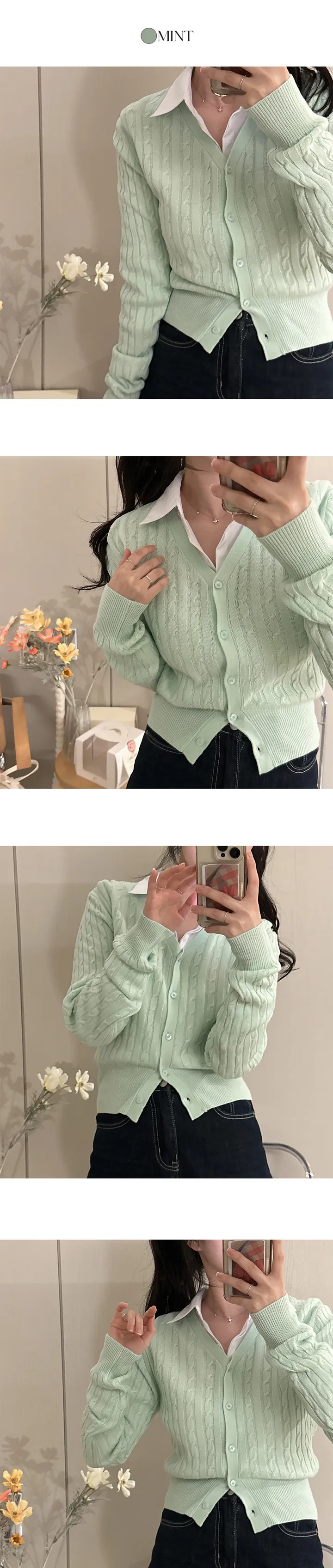 [🔥국내제작🔥/157℃] 허리 라인이 예쁜 심플 브이넥 꽈배기 가디건 상세 이미지 7