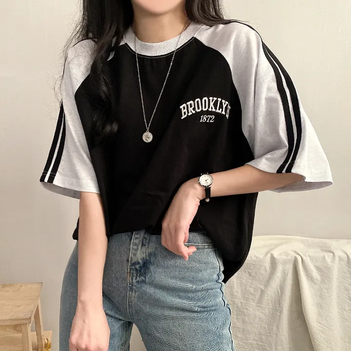 [예쁜/스포티!] 두줄 져지 배색 나그랑 브루클린 자수 데일리 반팔티T 5color 상세 이미지 28